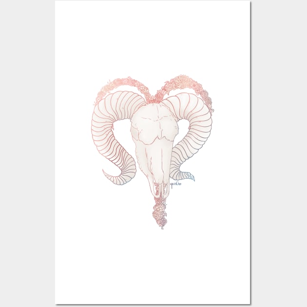 Aries Skull - Half colour Wall Art by Qur0w